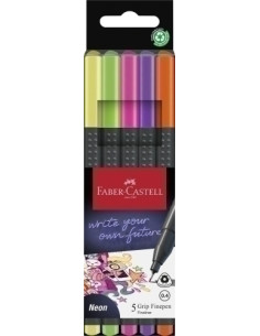 ROTULADOR FIBRA FABER-CASTELL GRIP FINEPEN 1516 PACK de 5 COLORES NEON
