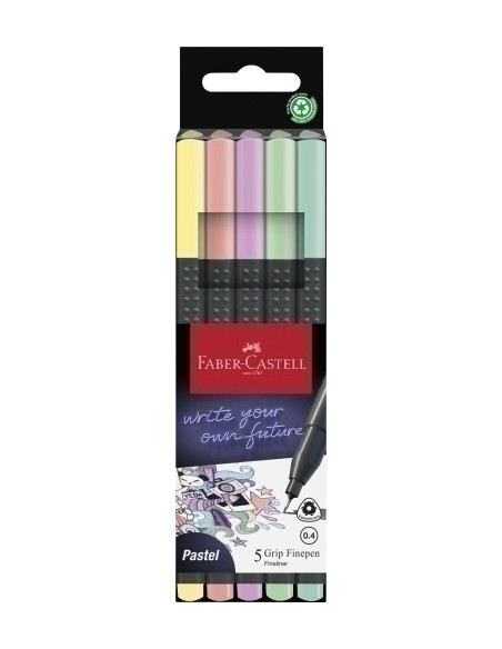 ROTULADOR FIBRA FABER-CASTELL GRIP FINEPEN 1516 PACK de 5 COLORES PASTELES