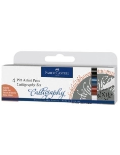 ROTULADOR FIBRA FABER-CASTELL PITT ARTIST PEN CALLIGRAPHY ESTUCHE DE 4 blanco C azul C sanguina C negro C