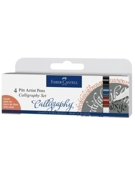 ROTULADOR FIBRA FABER-CASTELL PITT ARTIST PEN CALLIGRAPHY ESTUCHE DE 4 blanco C azul C sanguina C negro C