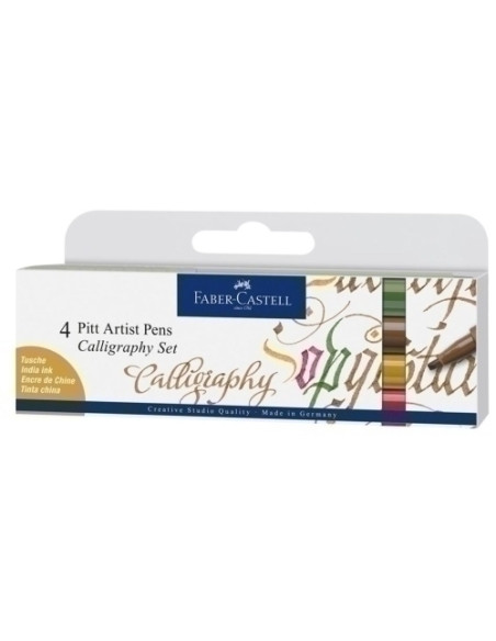 ROTULADOR FIBRA FABER-CASTELL PITT ARTIST PEN CALLIGRAPHY ESTUCHE DE 4 turron C verde dorado C verde cromado C rosa carmin C
