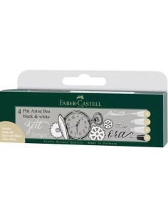 ROTULADOR FIBRA FABER-CASTELL PITT ARTIST PEN ESTUCHE DE 4 3 blancos 15 C y B y 1 S negro