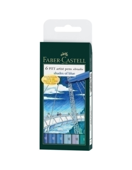 ROTULADOR FIBRA FABER-CASTELL PITT PINCEL BOLSA de 6 COLORES AZULES