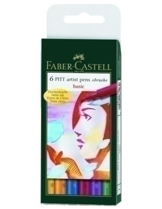 ROTULADOR FIBRA FABER-CASTELL PITT PINCEL BOLSA de 6 COLORES BASICOS