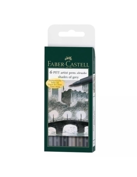 ROTULADOR FIBRA FABER-CASTELL PITT PINCEL BOLSA de 6 COLORES GRISES