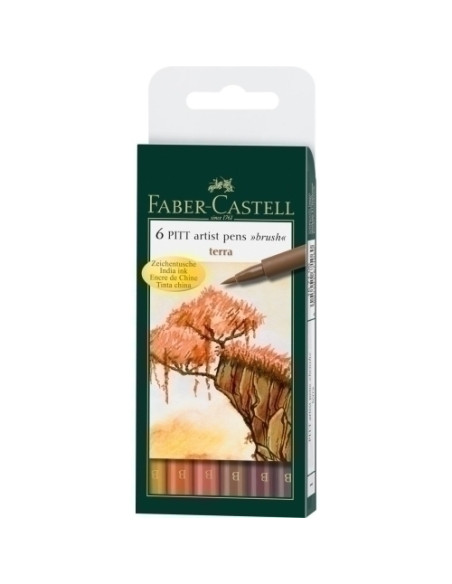 ROTULADOR FIBRA FABER-CASTELL PITT PINCEL BOLSA de 6 TONOS TIERRA