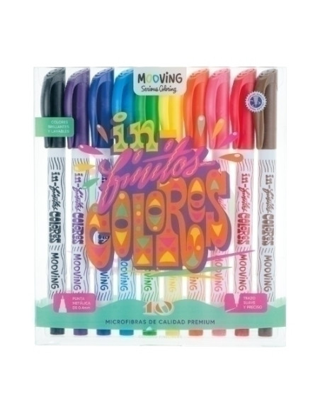 ROTULADOR FIBRA MOOVING FINELINER COLORES BRILLANTES ESTUCHE de 10