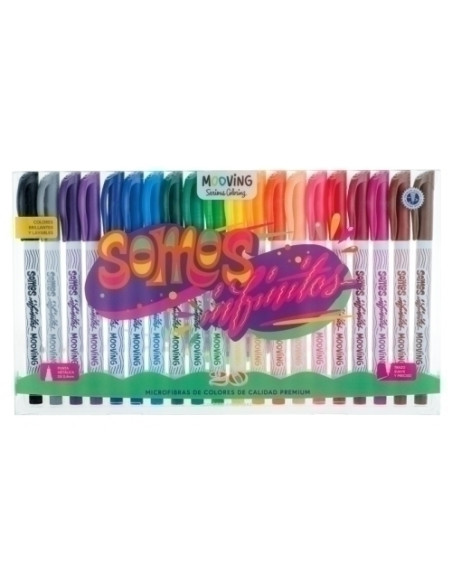 ROTULADOR FIBRA MOOVING FINELINER COLORES BRILLANTES ESTUCHE de 20