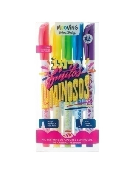 ROTULADOR FIBRA MOOVING FINELINER COLORES LUMINOSOS ESTUCHE de 5