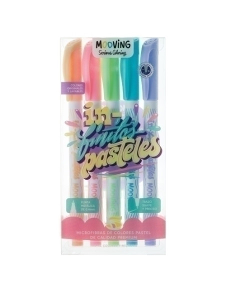 ROTULADOR FIBRA MOOVING FINELINER COLORES PASTEL ESTUCHE de 5
