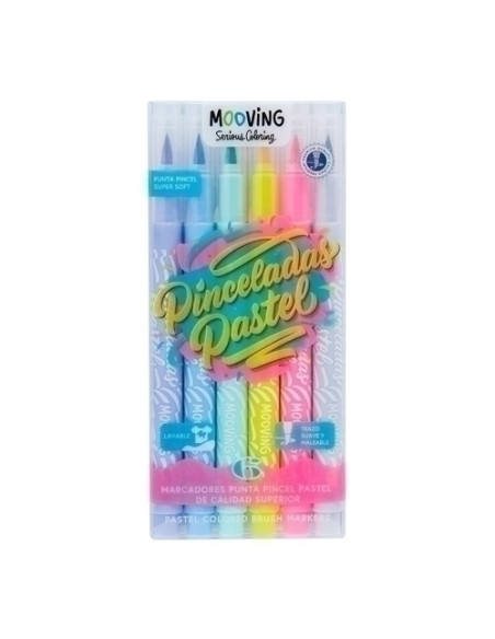ROTULADOR FIBRA MOOVING PUNTA PINCEL PASTEL ESTUCHE de 6
