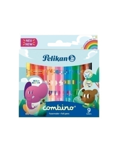 ROTULADOR FIBRA PELIKAN JUMBO COMBINO DOS ANCHOS DE TRAZO ESTUCHE de 9
