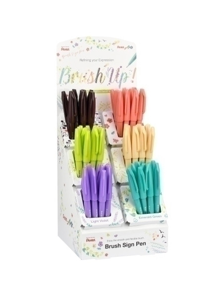 ROTULADOR FIBRA PENTEL TOUCH PUNTA PINCEL SURTIDO EXPOSITOR de 60