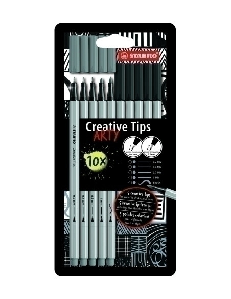 ROTULADOR FIBRA STABILO CREATIVE TIPS ARTY LINE CAJA CARTON de 10