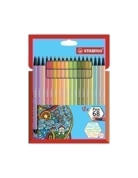 ROTULADOR FIBRA STABILO PEN 68 CAJA CARTON de 18