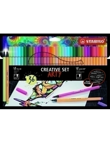 ROTULADOR FIBRA STABILO PEN 68POINT 88 ARTY LINE ESTUCHE DE 36 18x PEN 68 18x POINT 88