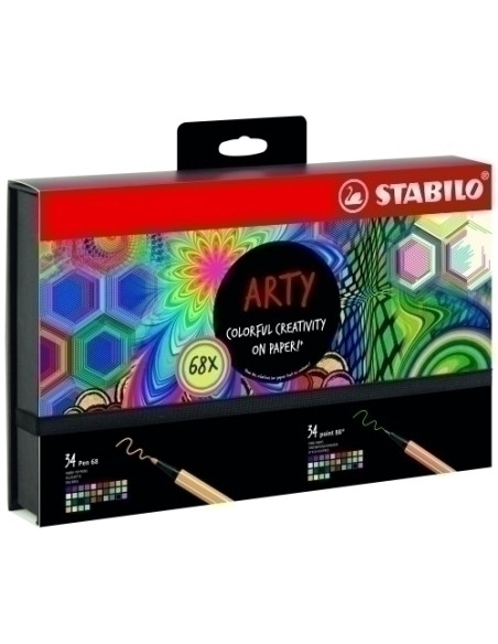 ROTULADOR FIBRA STABILO PEN 68POINT 88 ARTY LINE HERO SET DE 68 34x Pen 68 y 34x Point 88