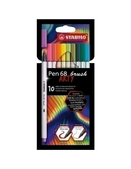 ROTULADOR FIBRA STABILO PEN BRUSH ARTY LINE PUNTA PINCEL CAJA CARTON de 10