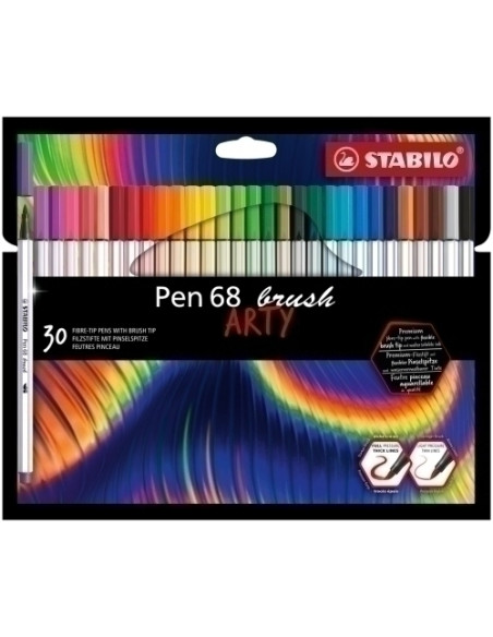 ROTULADOR FIBRA STABILO PEN BRUSH ARTY LINE PUNTA PINCEL CAJA METAL de 30