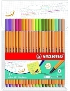 ROTULADOR FIBRA STABILO POINT 88 ESTUCHE de 18 colores nuevos