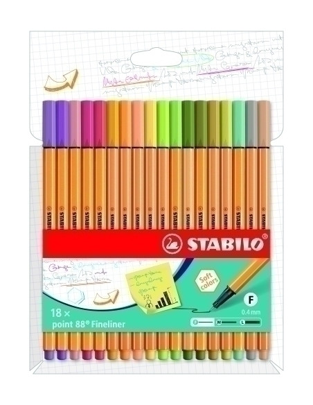 ROTULADOR FIBRA STABILO POINT 88 ESTUCHE de 18 colores nuevos