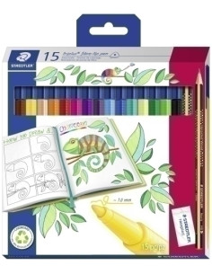 ROTULADOR FIBRA STAEDTLER  323 TRIPLUS COLOR ESTUCHE de 15 Incluye lapiz 183-HB y goma de borrar 526 B4