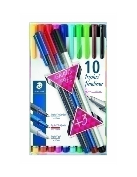 ROTULADOR FIBRA STAEDTLER  334 TRIPLUS FINELINER ESTUCHE de 10  3 udsCOLOR PASTEL de REGALO