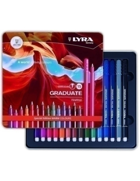ROTULADOR LYRA GRADUATE FINELINER COLORES WARM ESTUCHE METAL DE 15