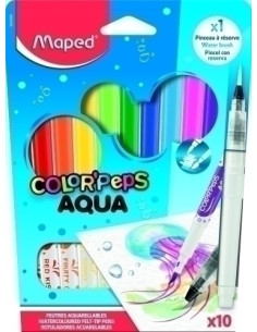 ROTULADOR MAPED COLOR PEPS AQUA ESTUCHE de 10 PINCEL