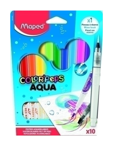 ROTULADOR MAPED COLOR PEPS AQUA ESTUCHE de 10 PINCEL
