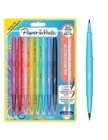 ROTULADOR PAPER MATE DOBLE PUNTA PINCEL BLISTER de 8