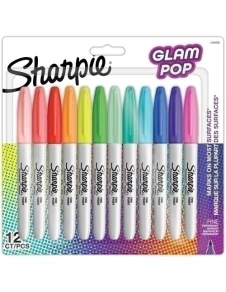 ROTULADOR PERMANENTE SHARPIE FINE GLAM POP BLISTER de 12