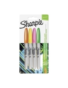 ROTULADOR PERMANENTE SHARPIE NEON F BLISTER DE 4 Amarillo Rosa Verde Naranja