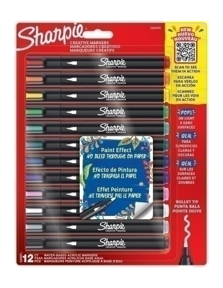 ROTULADOR SHARPIE CREATIVE ACRYLIC SURTIDO BLISTER de 12