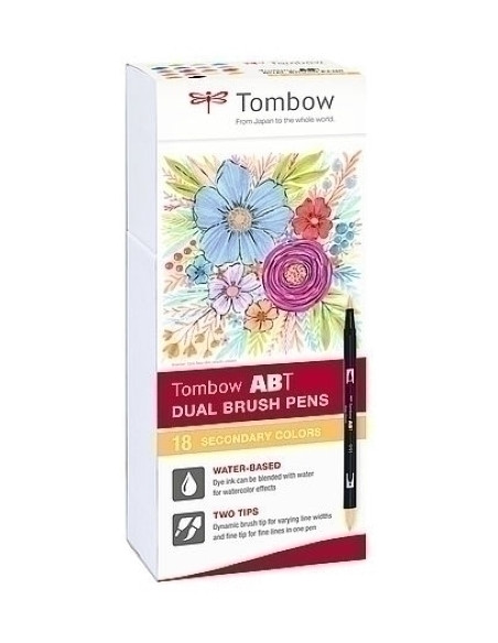 ROTULADOR TOMBOW DOBLE PUNTA PINCEL COLORES SECUNDARIOS ESTUCHE de 18