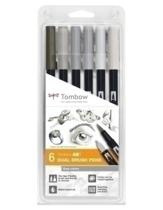 ROTULADOR TOMBOW DOBLE PUNTA PINCEL GAMA DE GRISES ESTUCHE de 6