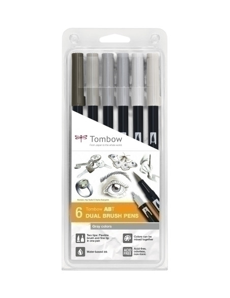 ROTULADOR TOMBOW DOBLE PUNTA PINCEL GAMA DE GRISES ESTUCHE de 6