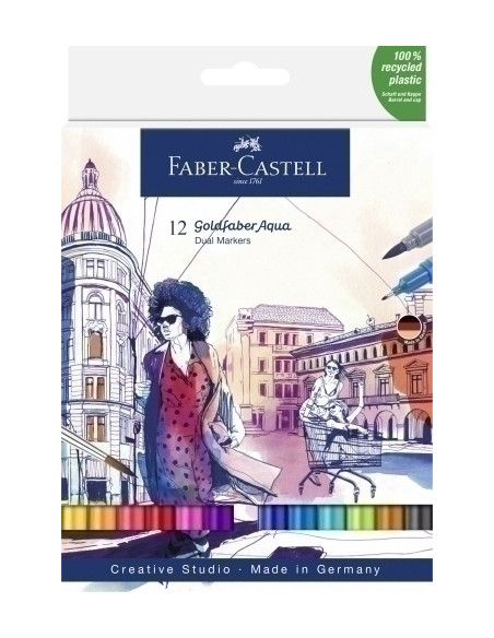 ROTULADORES ACUARELABLES FABER-CASTELL GOLDFABER AQUA DUAL MARKERS estuche de 12 SURTIDOS