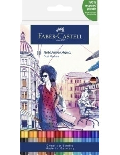 ROTULADORES ACUARELABLES FABER-CASTELL GOLDFABER AQUA DUAL MARKERS estuche de 18 SURTIDOS