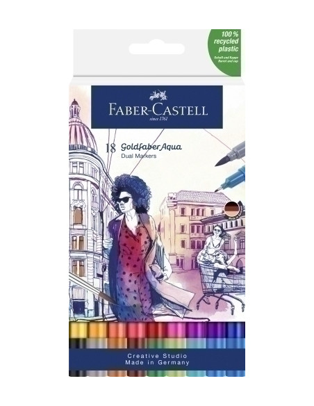 ROTULADORES ACUARELABLES FABER-CASTELL GOLDFABER AQUA DUAL MARKERS estuche de 18 SURTIDOS