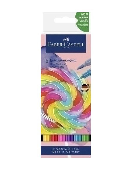 ROTULADORES ACUARELABLES FABER-CASTELL GOLDFABER AQUA DUAL MARKERS estuche de 6 CANDY