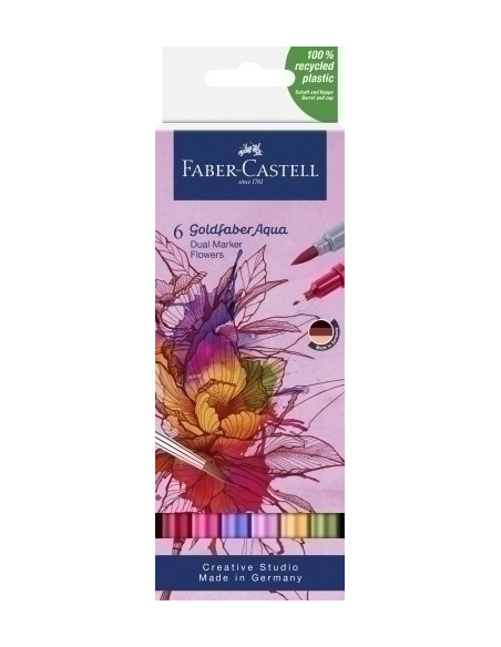 ROTULADORES ACUARELABLES FABER-CASTELL GOLDFABER AQUA DUAL MARKERS estuche de 6 FLOWER