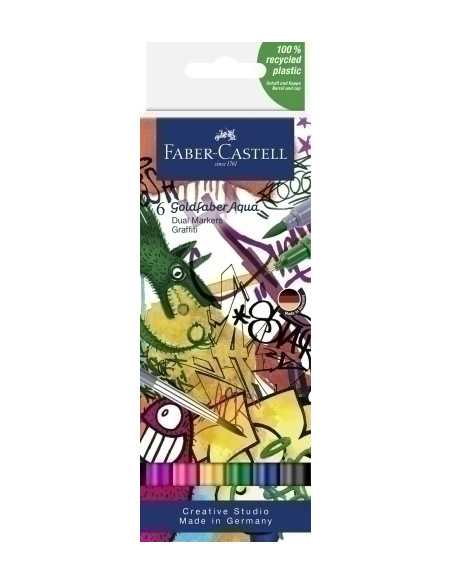 ROTULADORES ACUARELABLES FABER-CASTELL GOLDFABER AQUA DUAL MARKERS estuche de 6 GRAFFITI