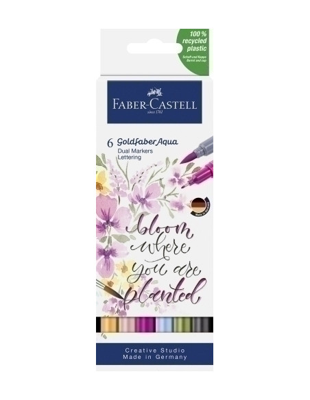 ROTULADORES ACUARELABLES FABER-CASTELL GOLDFABER AQUA DUAL MARKERS estuche de 6 LETTERING
