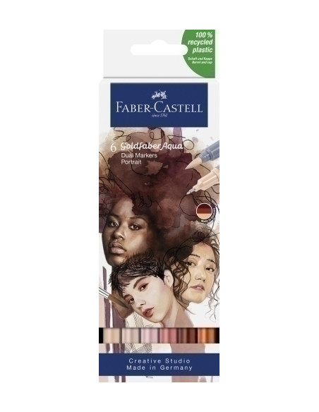 ROTULADORES ACUARELABLES FABER-CASTELL GOLDFABER AQUA DUAL MARKERS estuche de 6 PORTRAIT