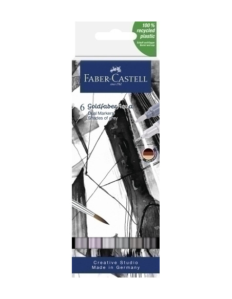 ROTULADORES ACUARELABLES FABER-CASTELL GOLDFABER AQUA DUAL MARKERS estuche de 6 SHADES OF GREY