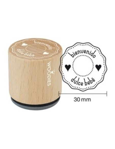 SELLO COLOP WOODIES Ø30mm CAUCHO GRIS  BIENVENIDO DULCE BEBE
