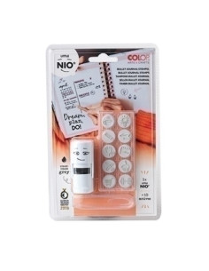 SELLO entAUT COLOP PRINTER LITTLE NIO Ø17mm CON 10 GOMAS INTERCAMBIABLES CON MOTIVOS BULLET JOURNAL GRIS 154575