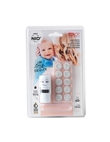 SELLO entAUT COLOP PRINTER LITTLE NIO Ø17mm CON 10 GOMAS INTERCAMBIABLES CON MOTIVOS PARA BEBES GRIS 154572