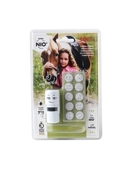 SELLO entAUT COLOP PRINTER LITTLE NIO Ø17mm CON 10 GOMAS INTERCAMBIABLES CON MOTIVOS PARA EQUITACION GRIS 154845